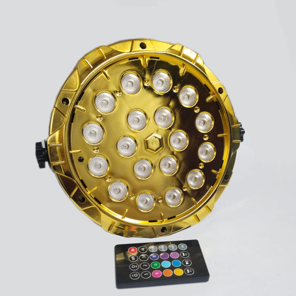 18 LED Golden Par Light with Remote 18 X 3W LED (pack of 1) 8 Colors in 1 Stage Lighting Light for Disco Party Dj Club Light