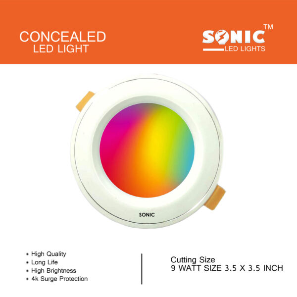 Sonic 9 Watt RGB (3 in 1) Ceiling Light | Pack of 4 Pcs | Multicoloured - Image 3