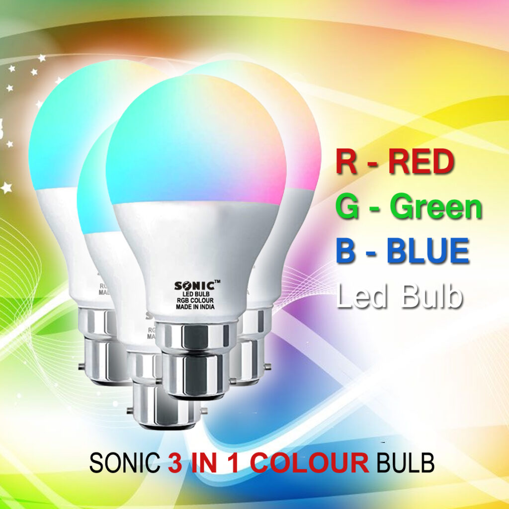Pack of 10 Pcs | Sonic 9 Watt RGB 3 IN 1 Colour Led Bulb | Multi-colour