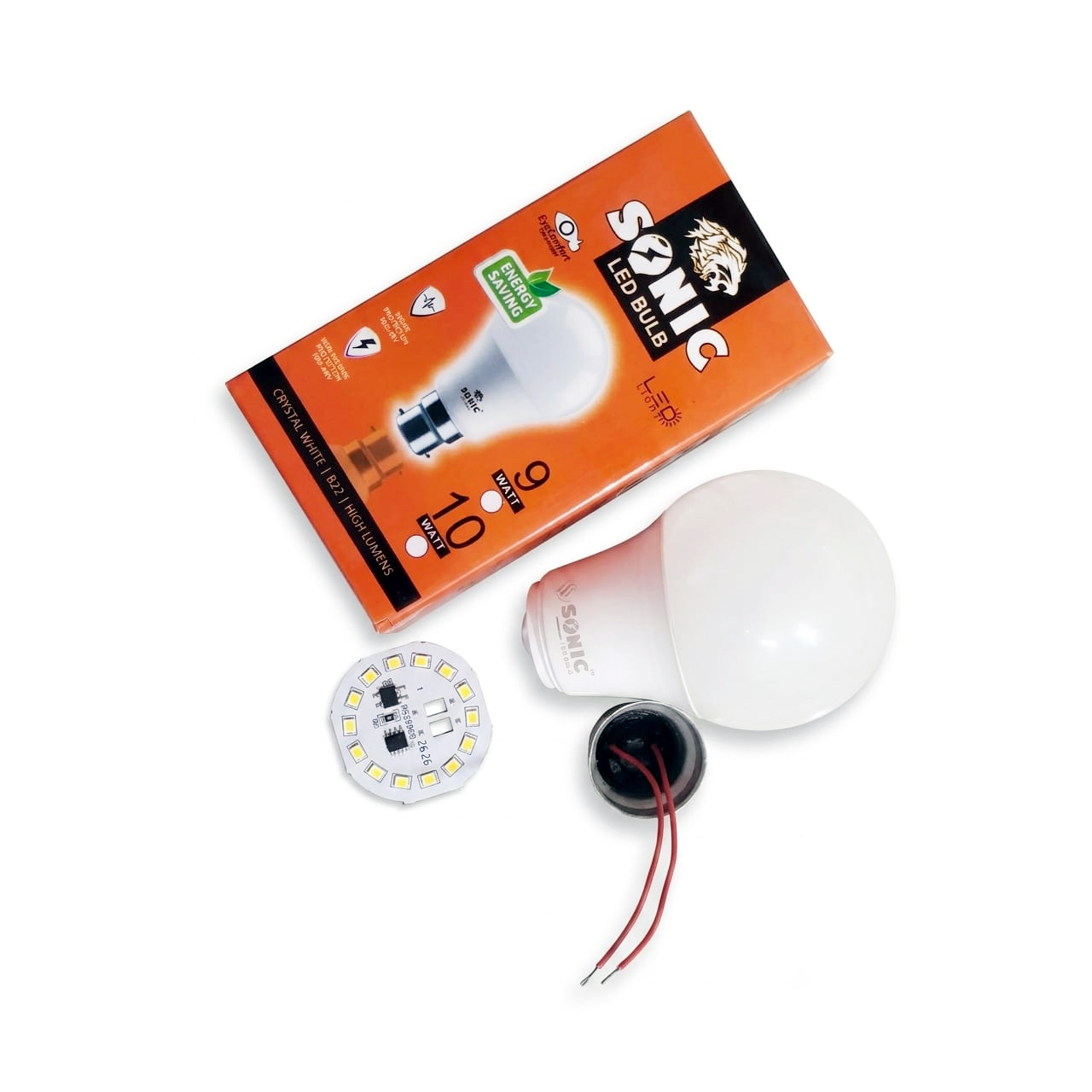 9W Gama DOB LED Bulb Raw Material | Cool White | Pack of 100 Pcs | Sonic Brand Box