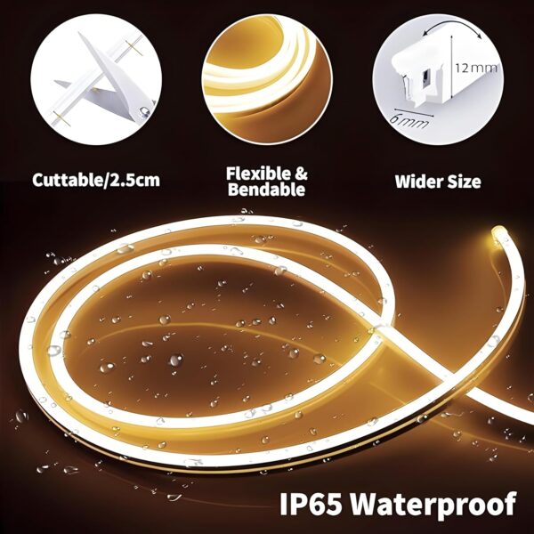 Neon Light 5 MTR with 12V Adaptor LED (Pack of 1) Colour WARM Flexible Cuttable Waterproof Neon LED Best for Indoor/Outdoor Decoration - Image 2